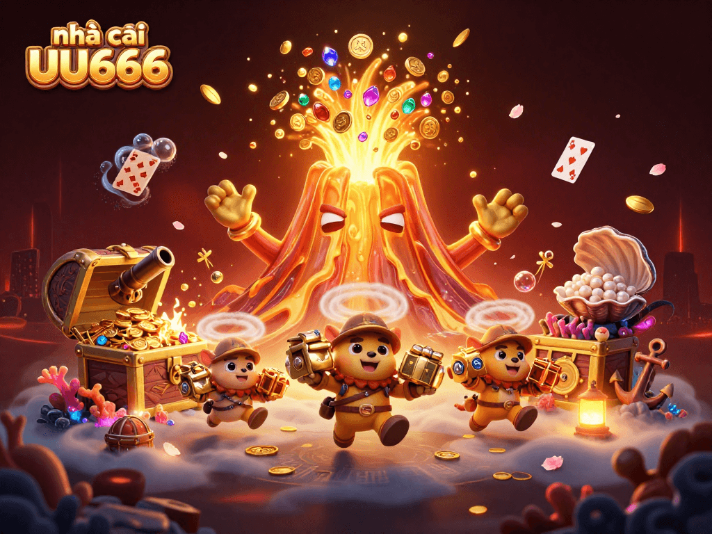 Experience the thrill of nhà cái UU666 with treasure-hunting animals in a vibrant 3D casino scene.