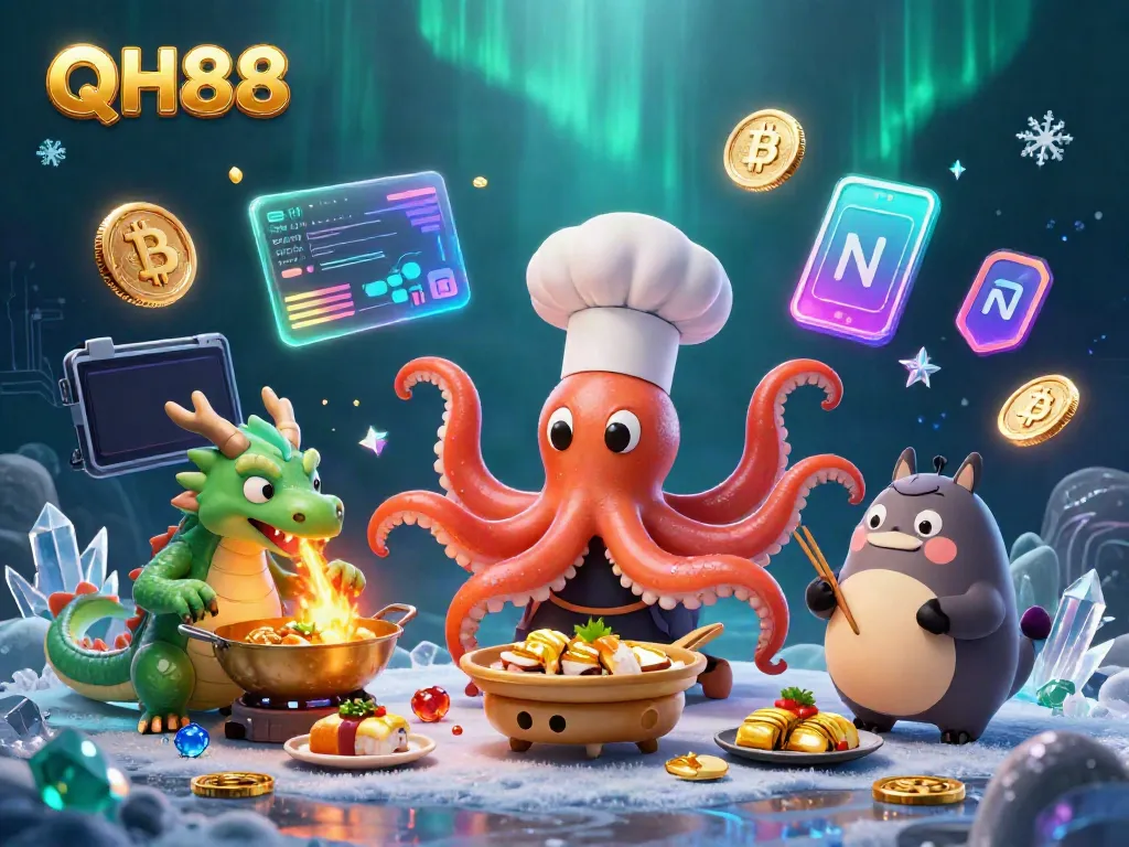Engage with QH88's vibrant and dynamic online gaming with a lively 3D illustration featuring unique characters.