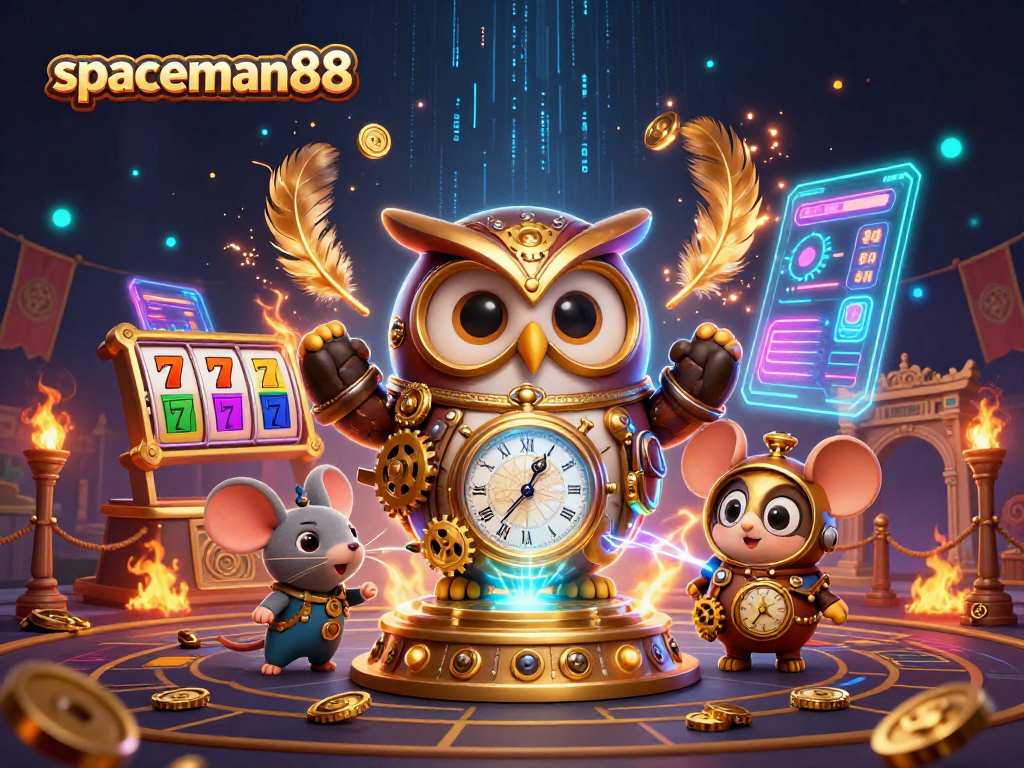 Experience engaging gameplay at spaceman88 with vibrant slot machines swirling around charming characters.