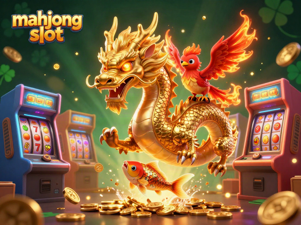 Experience the excitement of mahjong slot with a vibrant casino scene featuring a dragon and phoenix.