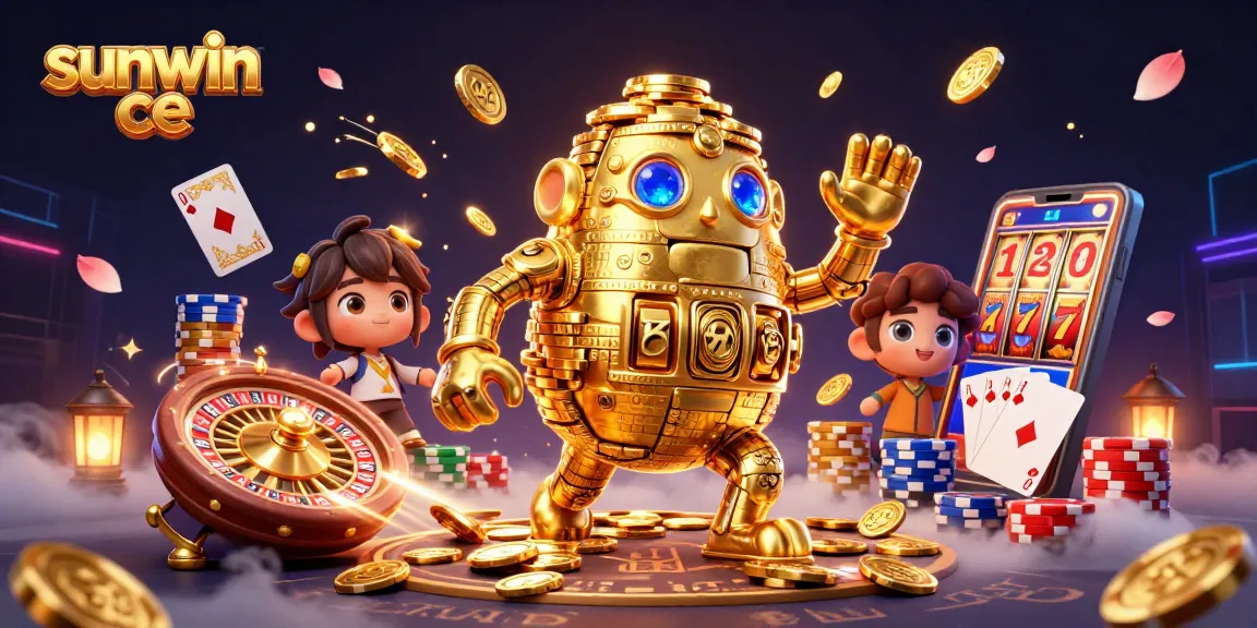 Spin the reels with sunwin ce's vibrant slots and golden golem in a dazzling casino scene.