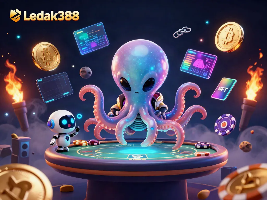 Experience the thrill of online gaming with Ledak388 and its vibrant alien-themed poker table.
