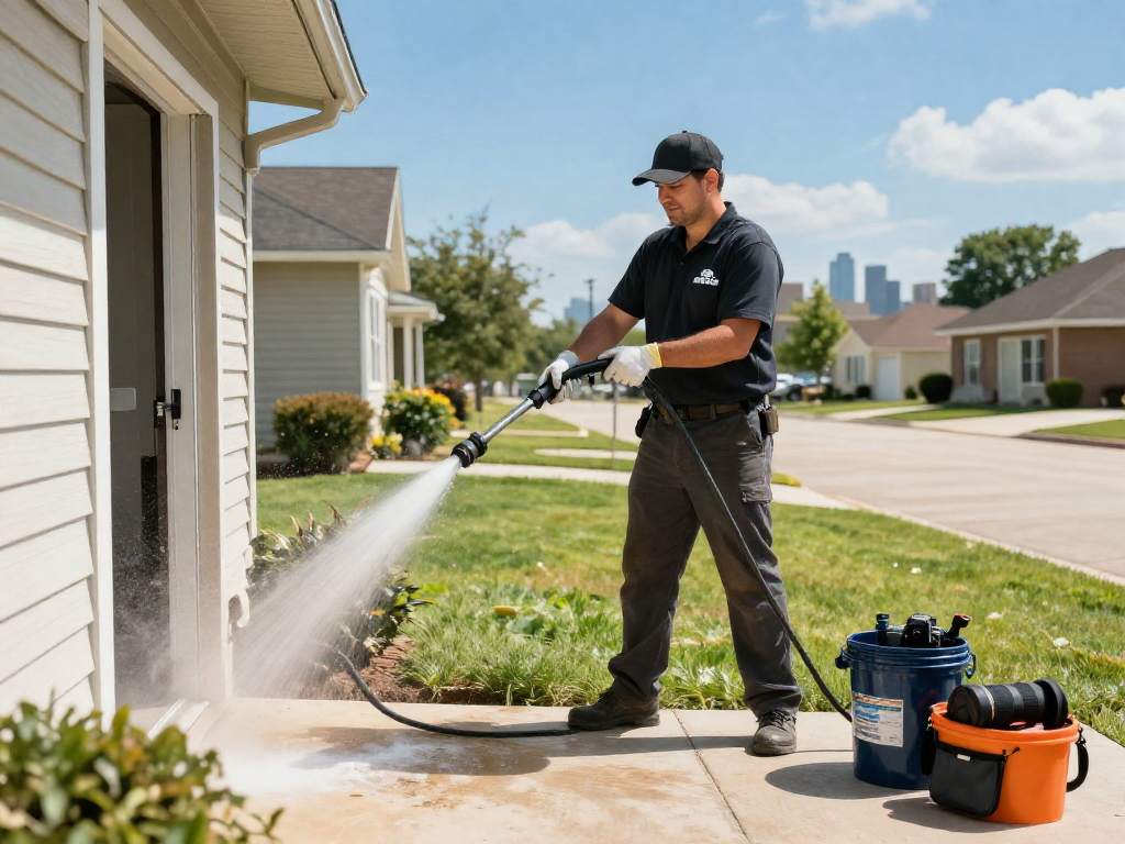 Drain cleaning Fort Worth professional using high-pressure water jet outdoors