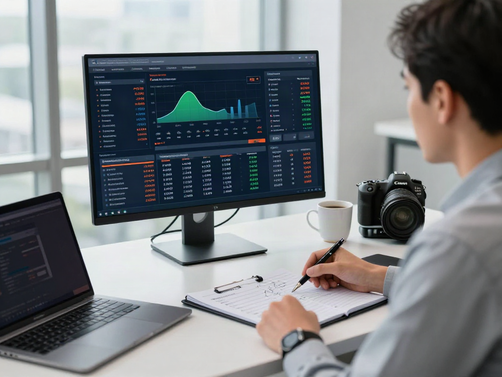 Expert consultant analyzing data on 토토사이트 검증 먹튀스팟 in a professional office.