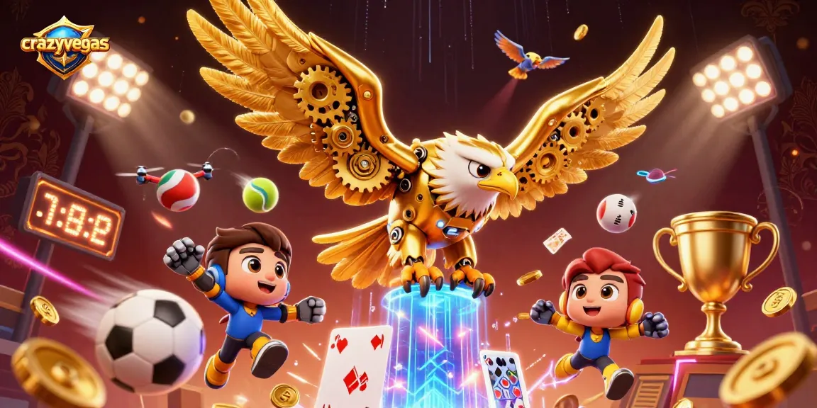 Experience the thrills at crazyvegas with a vibrant 3D illustration of gaming action and excitement.