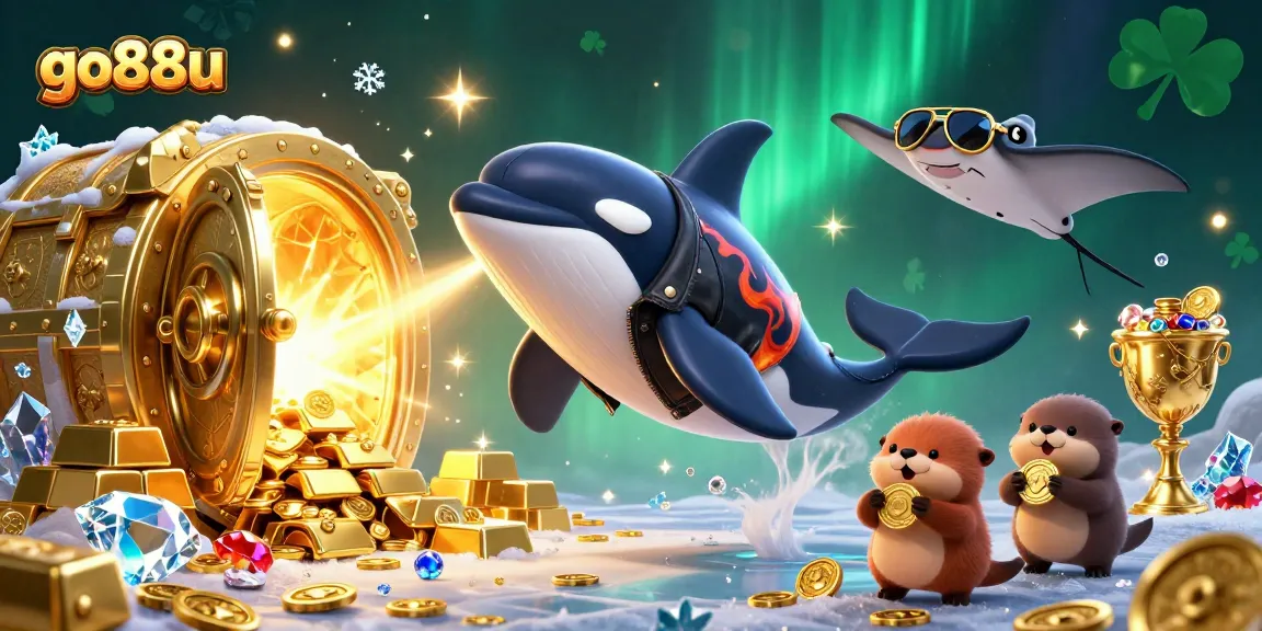 Experience thrilling wins at go88u with vibrant illustrations of sea creatures celebrating in a treasure-filled casino!