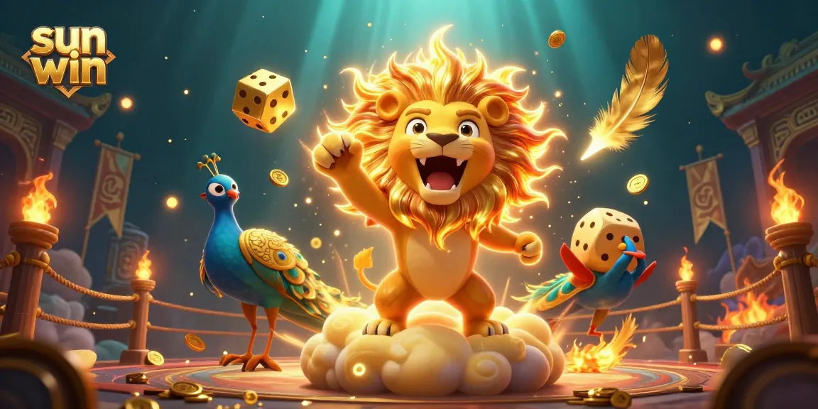 Engage in thrilling gameplay with Sun Win, featuring a roaring sun lion and golden dice.
