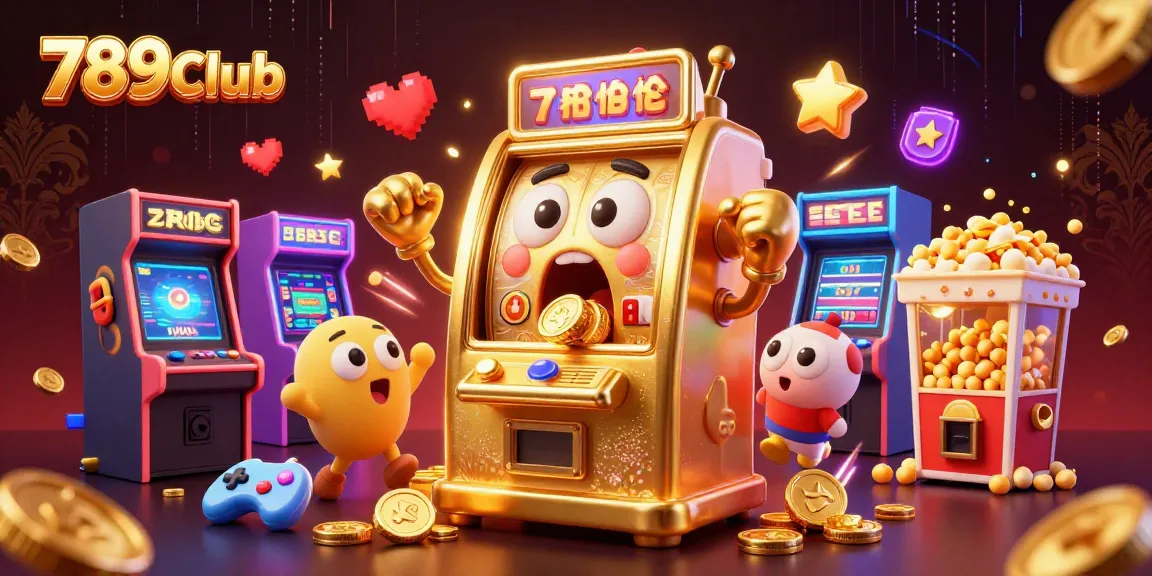 Experience the excitement of 789Club as a golden slot machine hits a jackpot, surrounded by cheering baby machines and gaming elements.